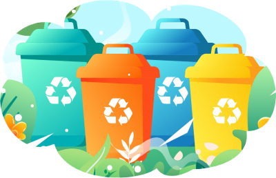 Cubos de basura con símbolo de reciclaje